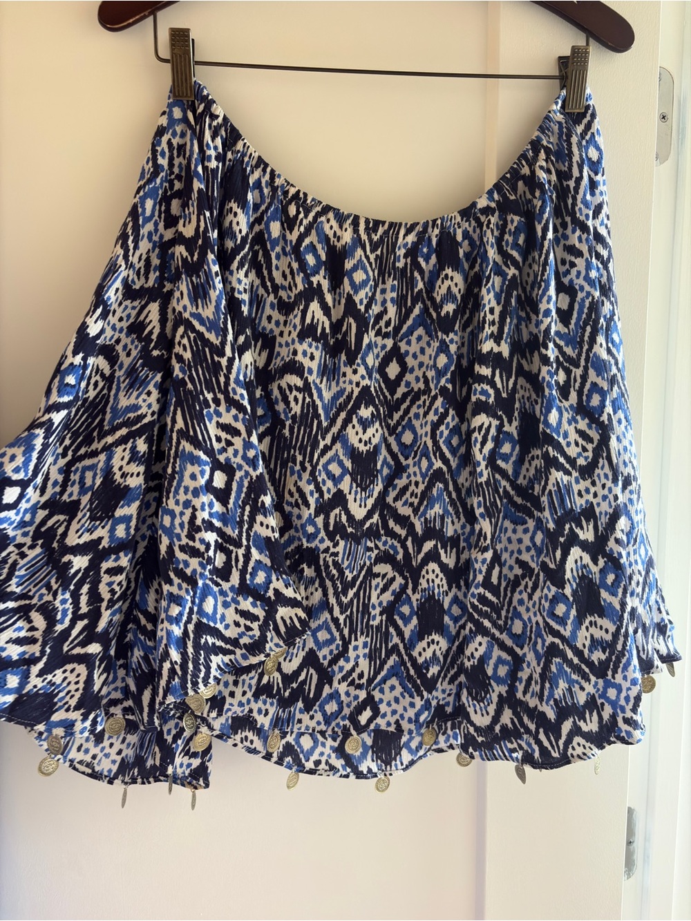 Lilly Pulitzer Blue and White Printed Off the Shoulder Top